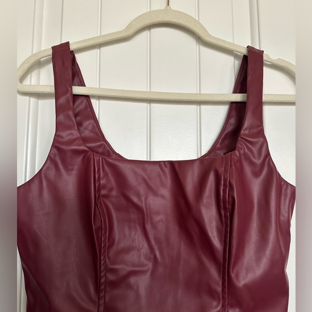 Burgundy Faux Leather Top - Picture 2 of 7
